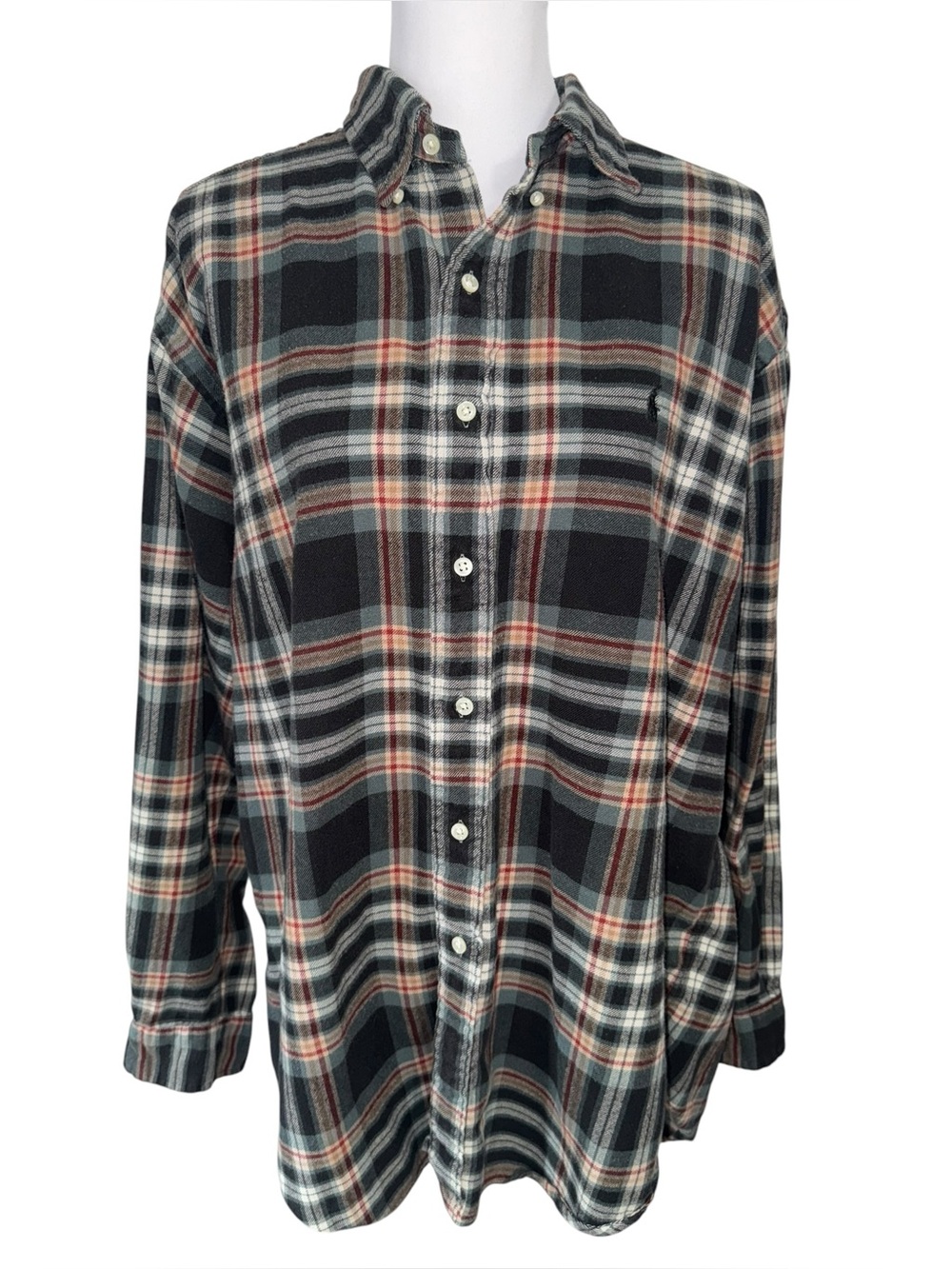 Ralph Lauren Blake Plaid Flannel‎ Button Up Shirt Mens Large 100% Cotton